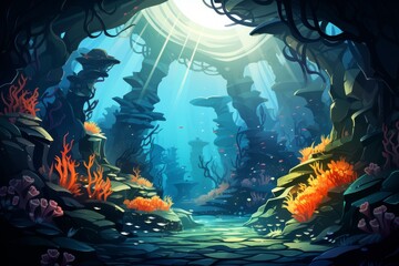 Obraz premium Vibrant underwater coral reef scene with tropical fish