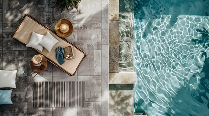 Mood board presenting exterior materials suitable for a pool area.