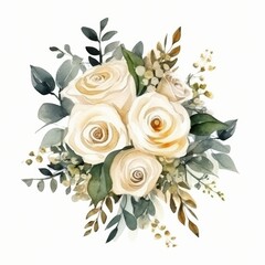 Bouquet of White Roses With Green Leaves