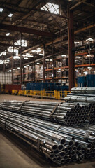Warehouse Essentials, Steel Materials, Such as Beams, Pipes, and Plates, Ready for Industrial Use