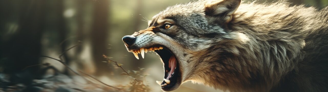 Fierce wolf snarling in the wilderness