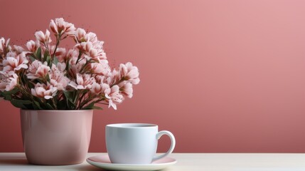 A Cup of Coffee Beside a Vase of Flowers