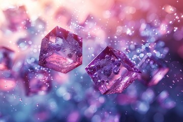 High-resolution digital art featuring two crystal-like cubes with a sparkling surface suspended in a cosmic background