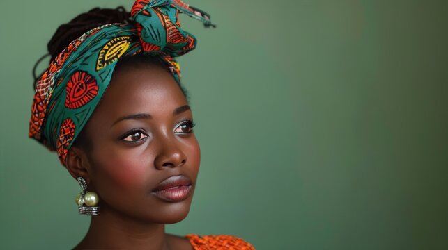 Woman in Head Wrap and Earrings