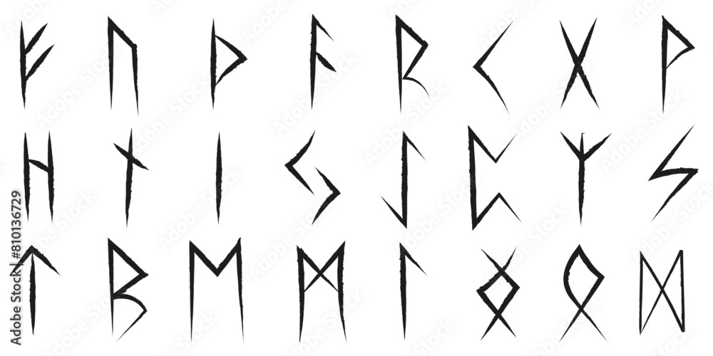 Wall mural runes, set of runes. signs and symbols on a transparent background are drawn by hand. magic, sorcery