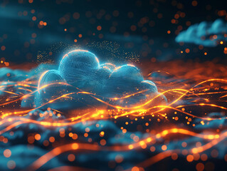 A computer generated image of a cloud with orange and blue swirls