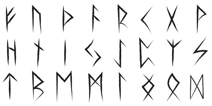 Runes, Set of runes. Signs and symbols on a transparent background are drawn by hand. Magic, sorcery, witchcraft, mysticism, occultism, paganism, faith.