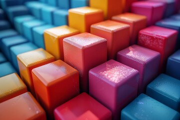 Fototapeta premium An array of colorful 3D cubes, each with a unique water droplet texture, creating a visually stunning pattern