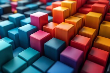 An engaging 3D render showing a collection of cubic blocks with a bold color gradient transition that stands out