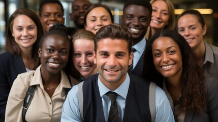 diverse business team smiling together