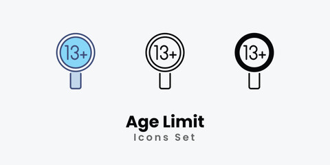 Age Limit Icons set thin line and glyph vector icon illustration