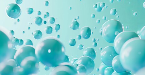 Crisp image of numerous turquoise bubbles floating against a light blue background, evoking lightness