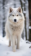 Obraz premium Majestic white wolf in snowy forest