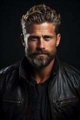 Obraz premium Rugged bearded man in leather jacket