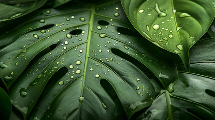 Fototapeta premium A leaf with water droplets on it, giving it a fresh and vibrant appearance