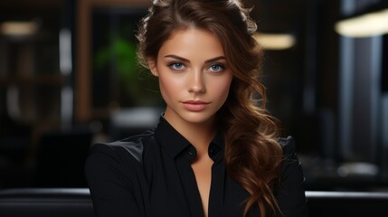 Naklejka premium Elegant woman with curly hair wearing black jacket