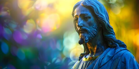 Image of Jesus Christ and topics on Christian religion and Catholicism. Concept Jesus Christ, Christianity, Catholicism, Bible, Church