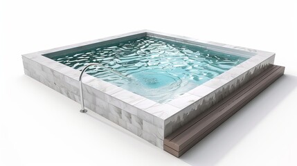 Swimming pool with clear water, isolated on a white background.