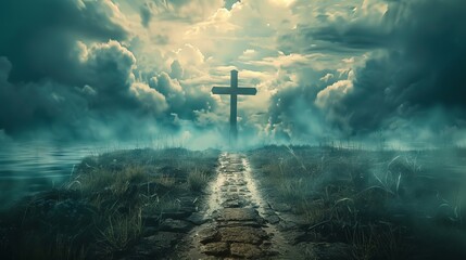 Conceptual image illustrating Christian faith as a path leading to the cross