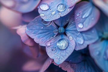 Water Droplets on Blue Hydrangea Flowers