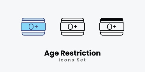 Age Restriction Icons set thin line and glyph vector icon illustration