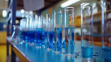 Science Lab Experiment: In a school science lab, students conduct experiments with test tubes and Bunsen burners, learning through hands-on exploration and teamwork