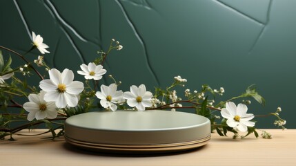 Table Topped With Vase of White Flowers