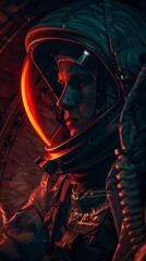 Fototapeta premium Futuristic astronaut in dramatic lighting