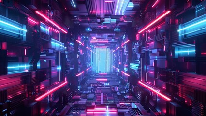 3d modeled abstract neon cyberpunk wallpaper with pink and blue lighting - Powered by Adobe