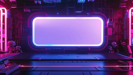 Neon blank cyberpunk themed placeholder screen with blue and pink lights around it