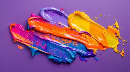 Vibrant paint smears on purple background