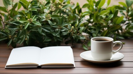 A Cup of Coffee and an Open Book on a Table