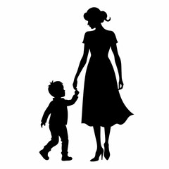 Mother walking with her child vector silhouette 