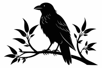 Crow on a branch  vector silhouette 