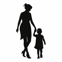 Mother walking with her child vector silhouette 