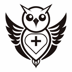 Owl logo medical line vector silhouette 