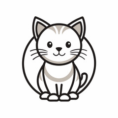 Line art of a cute cat simple and minimalist logo icon vector silhouette 