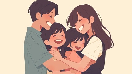 Obraz premium Happy family embracing and smiling together