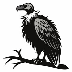 Big griffon vulture sitting on a tree stick vector silhouette 