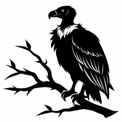 Big griffon vulture sitting on a tree stick vector silhouette 
