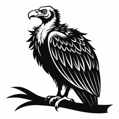 Big griffon vulture sitting on a tree stick vector silhouette 