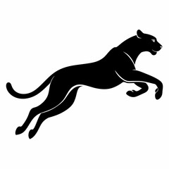 Cheetah in mid-air jump showcasing its pose in a solid black color silhouette