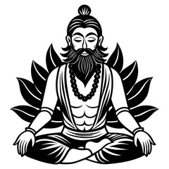 Indian religious male with beard in meditation pose vector silhouette 