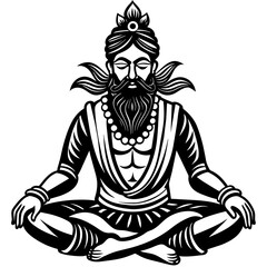Indian religious male with beard in meditation pose vector silhouette 