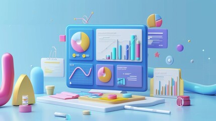 Colorful 3d data analytics dashboard concept