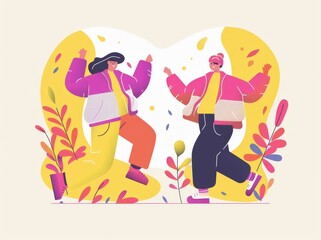 Joyful dance amongst nature illustration