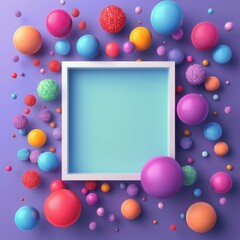 White Frame Surrounded by Balloons and Confetti