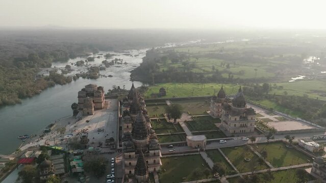 An Aerial Shot of The Royal Chhatris at Orchha, Madhya Pradesh, India