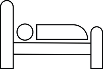 Trendy person in bed, hotel vector graphic flat or line black icon. Trauma hospitalization icon on transparent background, Internet concept. Symbol or sign for website design web button or app.