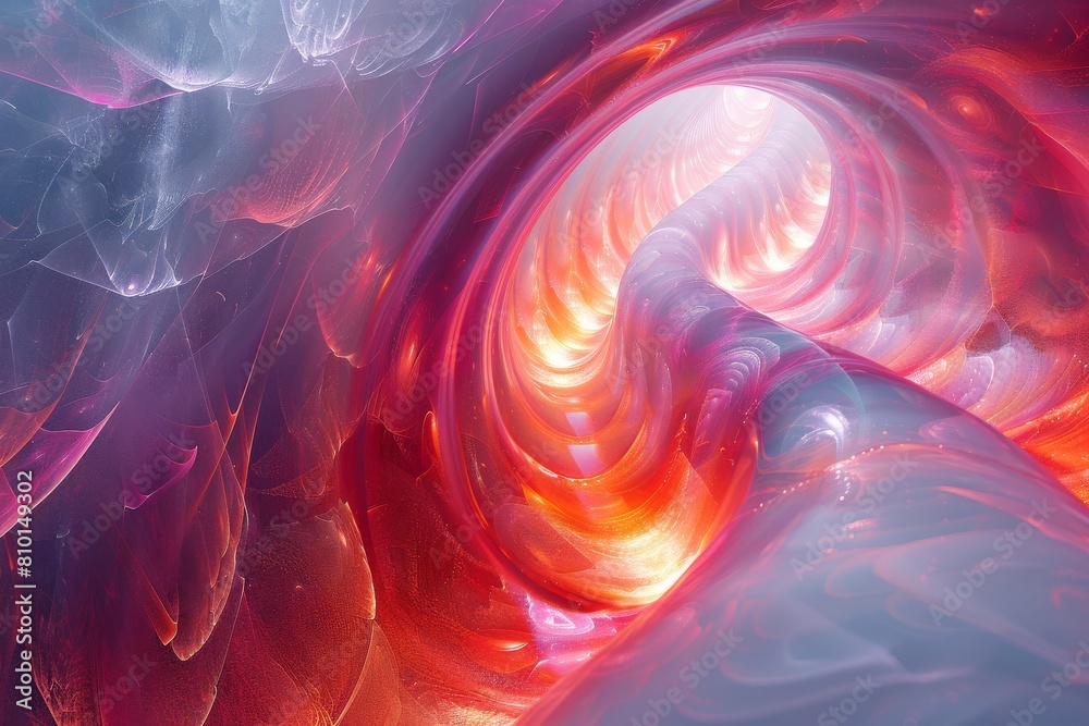 Poster this image features a dynamic abstract spiral with a vortex of light and colors that creates a sense